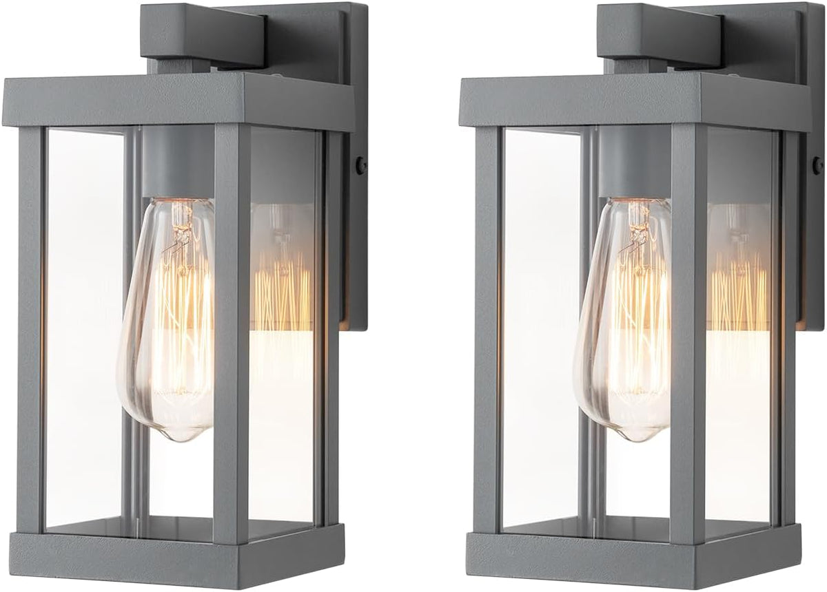 mirrea 11" Classic Outdoor Wall Sconce 1 Light in Matte Gray Rectangular Metal Frame and Clear Glass Shade Waterproof Porch Light Patio Light Pack of 2