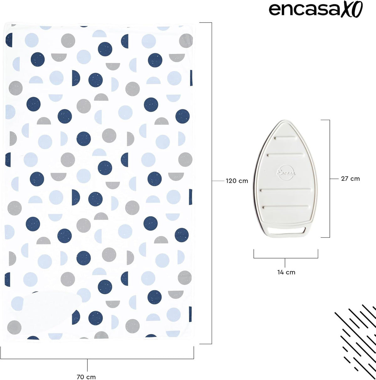Encasa XO Ironing Mat/Pad (Large 48"x28") with 3mm Padding & Silicone Iron Rest for Steam Pressing on Tabletop or Bed - Heat Resistant, Portable, Quilting & Travel Blanket - Blue Moon