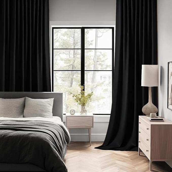 MIULEE Black Back Tab Blackout Curtains 52x104 Inch Length 2 Panels Set | Rod - Image 2