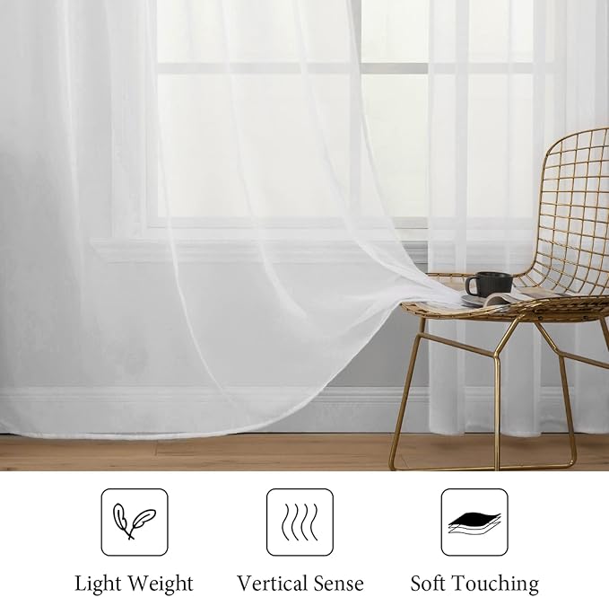 MIULEE White Window Sheer Curtains 2 Panels Width 38 x Length 72 Inches | Window - Image 4