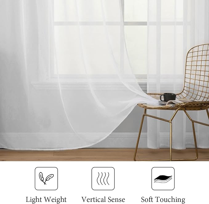 MIULEE White Window Sheer Curtains 2 Panels Width 38 x Length 45 Inches | Window - Image 4