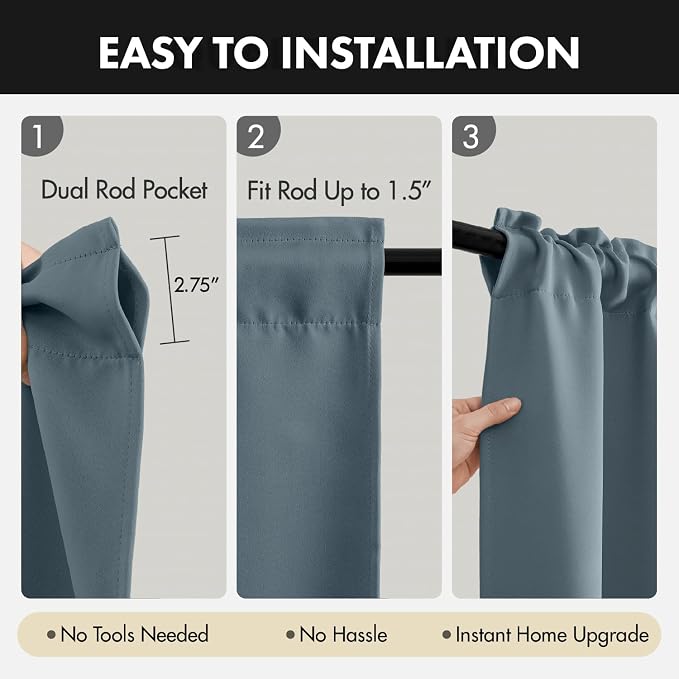 MIULEE 4 Panels Set Grey Blue Blackout Curtains 63 Inch Length Bedroom | - Image 7