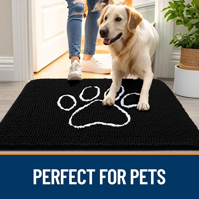 OLANLY Dog Door Mat for Muddy Paws 70x46, Paw Print Design Chenille Mud Mat | - Image 6