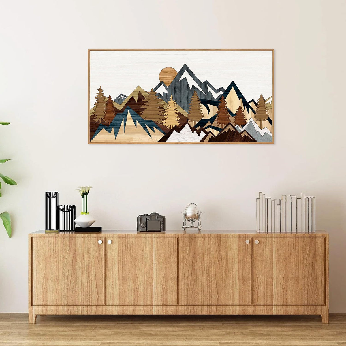 SIGNINART Large Mountain Framed Canvas Wall Art, Boho Sunrise Wilderness Wall Decor, Vintage Forest Nature Artwork, Modern Farmhouse Woodcut Style Art Prints for Living Room Bedroom, Office 20"x40"