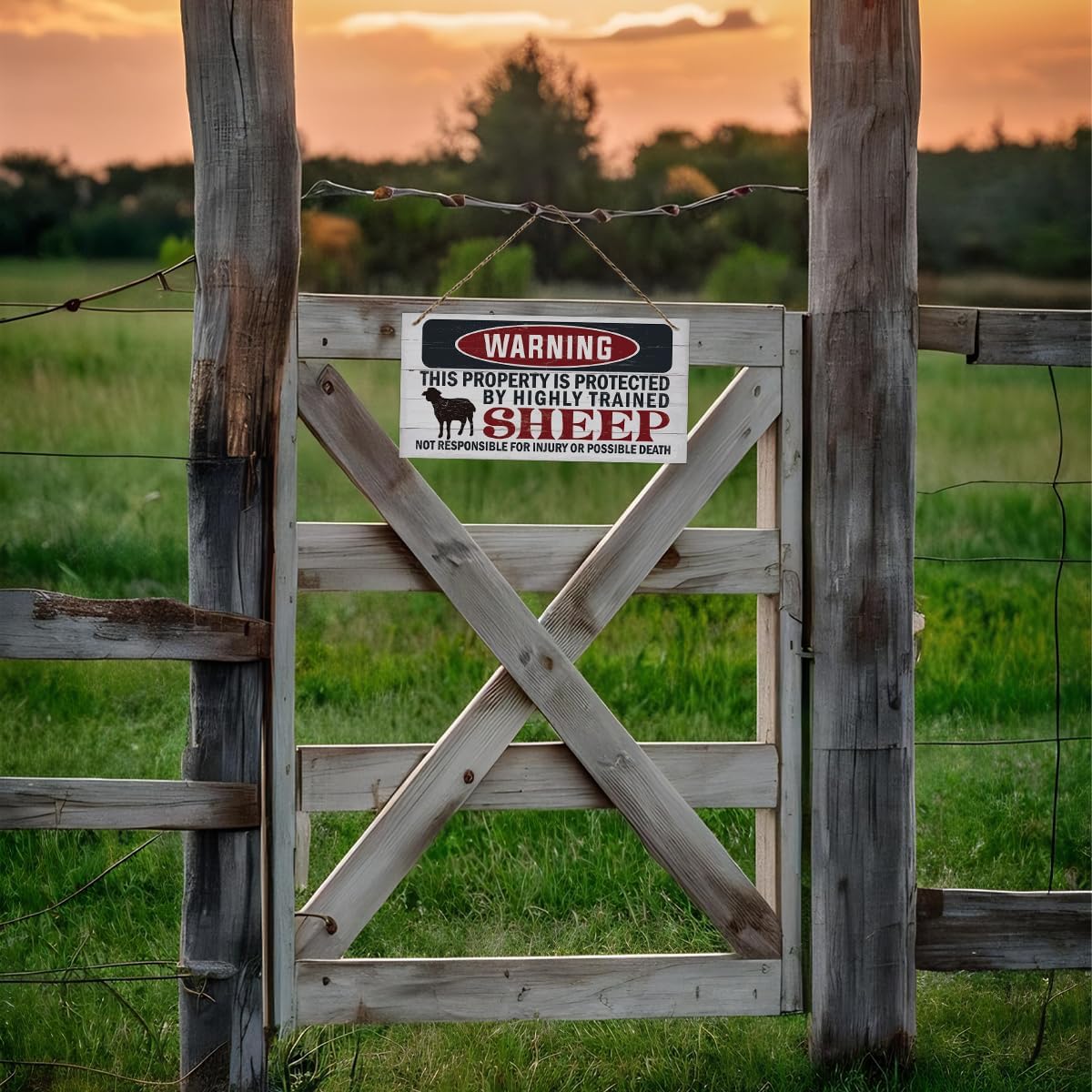 Funny Warning Signs, The Property is Protected By Highly Trained Sheep Sign, Decorative Wood Hanging Wood Plaque, Sheep Wall Decor, Farm Fence Decor, Home Garden Decor for Indoor Outdoor Use