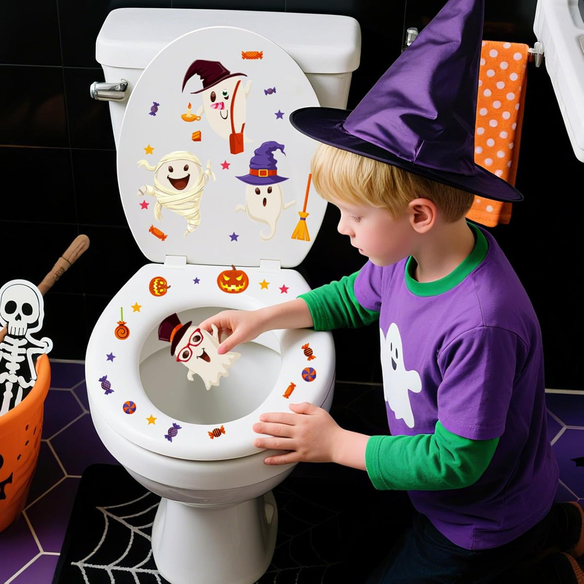 6 Sheet Halloween Stickers Clings Cute Ghost Decals Decor for Kids, Vintage Ghost Evil Pumpkin Reusable Window Stickers for Halloween Party Supplies Home Glass Decorations