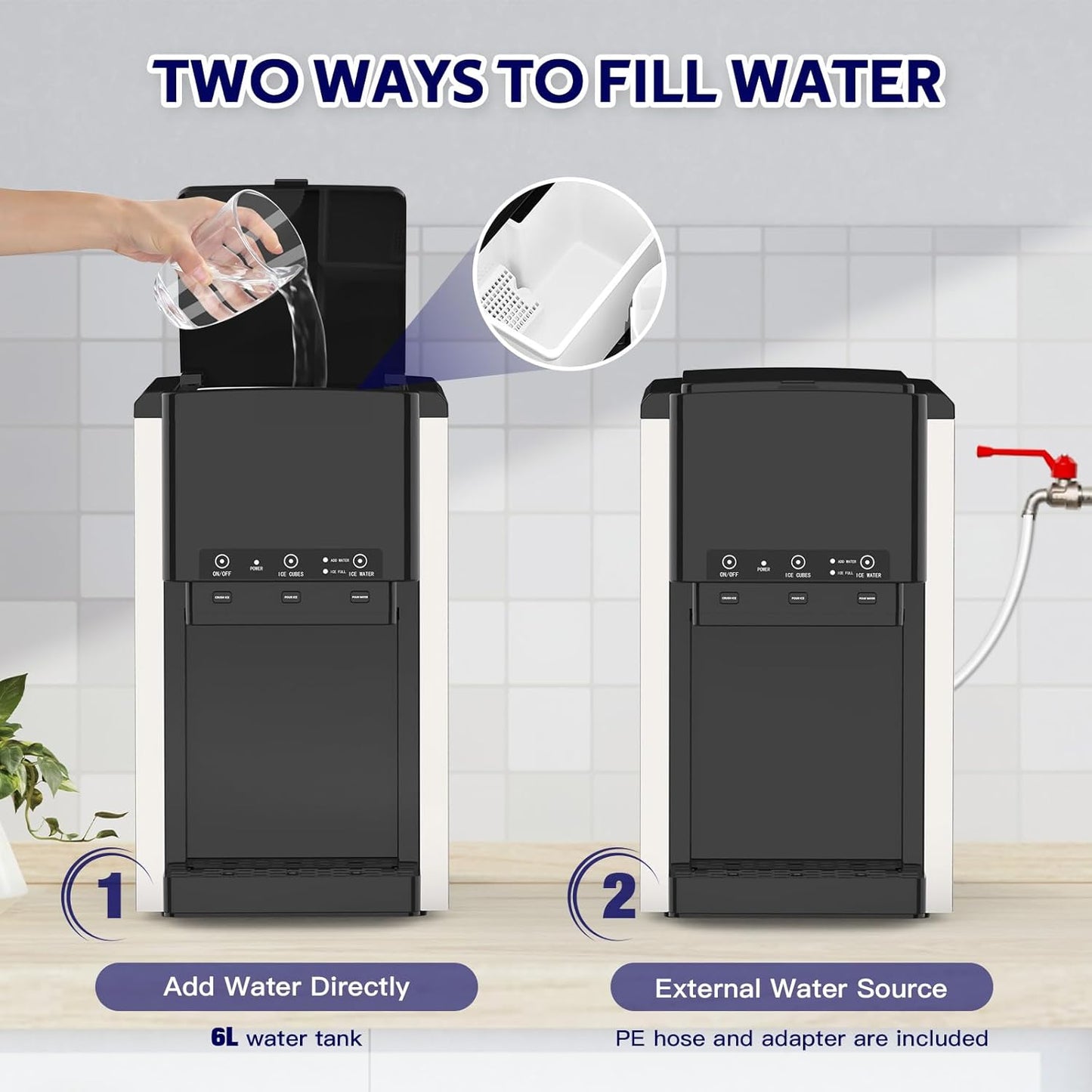 3 in 1 Water Dispenser with Ice Maker, Nugget Ice Maker Countertop, Bullet Ice, Crushed Ice, Water Cooler, 44Lbs/24H, 12 Ice Cube/6Min, Self-Cleaning, 4Lbs Ice Storage, Home, Kitchen, Party, RV
