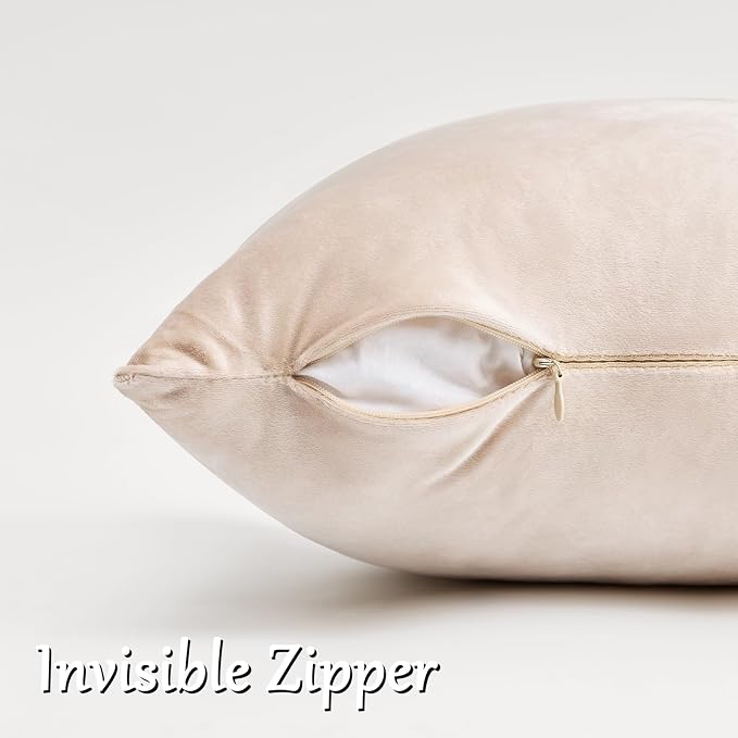 GIGIZAZA Velvet Pillow Covers 24x24 Decorative Pillows Pack of 2 Beige | - Image 4