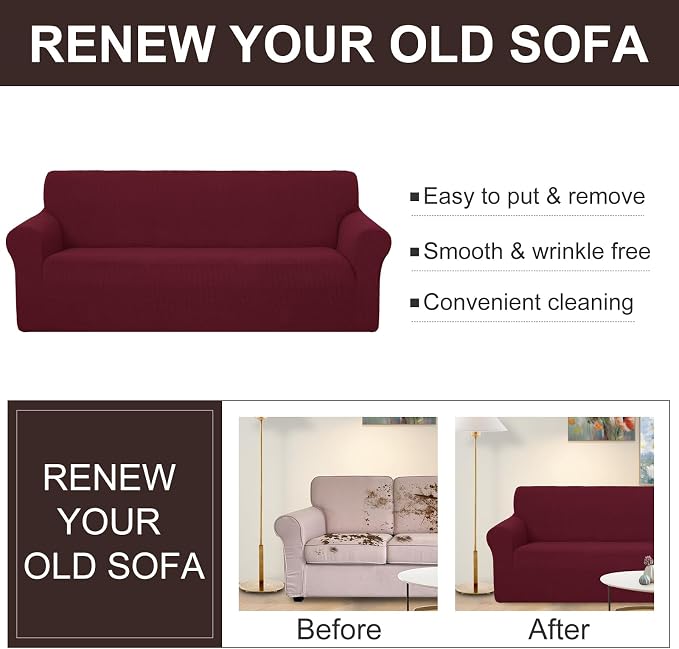U-NICE HOME Loveseat Cover Stretch Couch Cover Sofa Slipcover, Burgundy | 2 - Image 5
