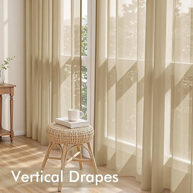 MIULEE Beige Sheer Curtains 108 Inches Long 4 Panels 42 x 108 Inches | Light - Image 5