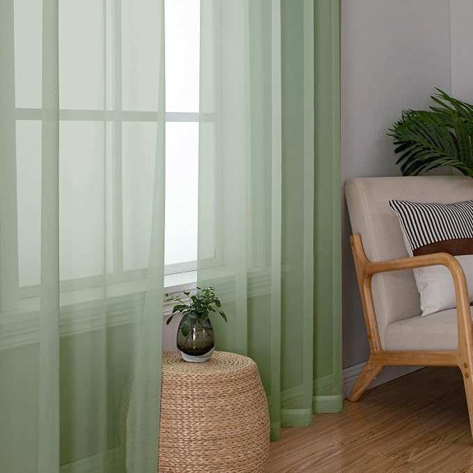 Simplebrand Sage Green Sheer Curtains 90 Inches Long 2 Panels, Light Filtering - Image 5