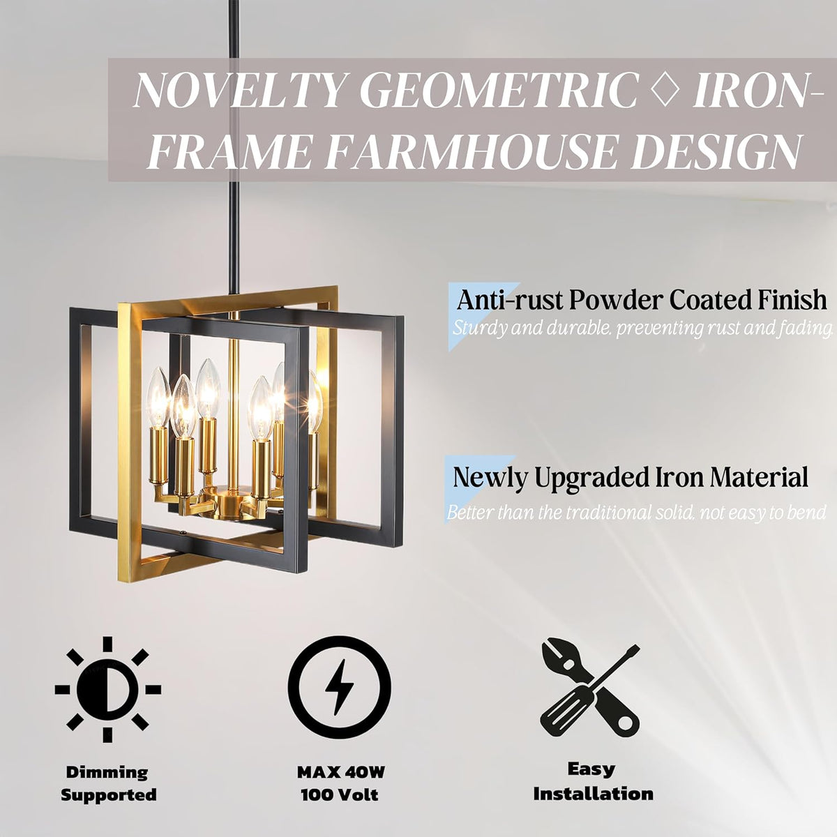 ANKYLHUA Black Gold Chandelier,6-Lights Ceiling Light Fixture E12,Adjustable Hight Pendant Lights Kitchen Island,Chandeliers for Dining Room,Bedroom,Entryway,Foyer