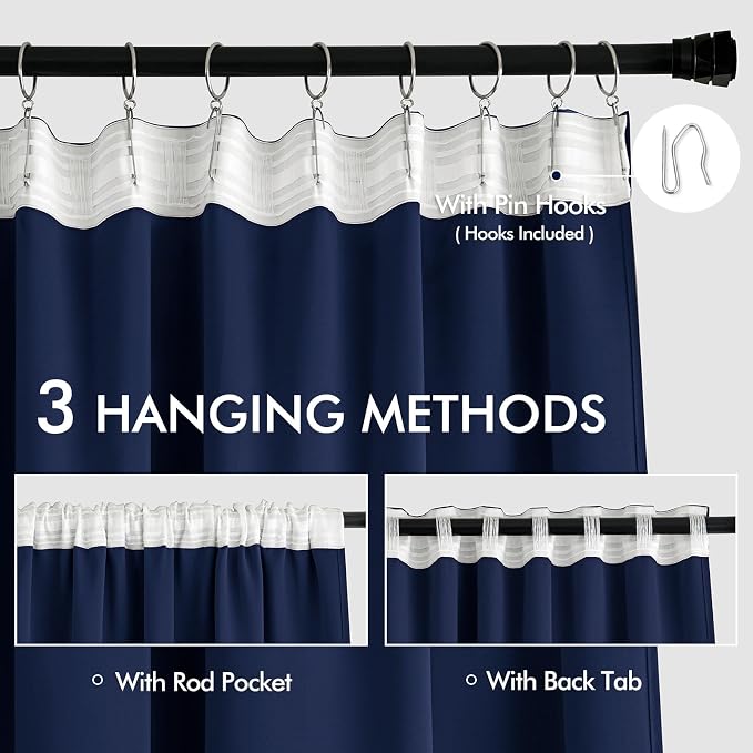 MIULEE Navy Blue Back Tab Blackout Curtains 52x72 Inches Long 2 Panels Set | - Image 3