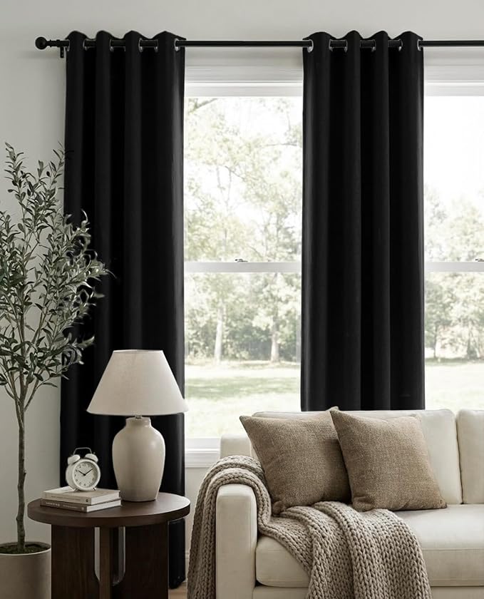100% Blackout Linen Textured Curtains 72 Inch Long, Light Blocking, Thermal - Image 2