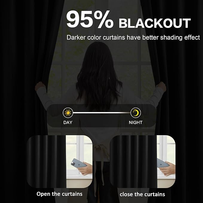 Black Pinch Pleated Curtains 144 Inches Long Wall Curtains, Elegant and Sleek - Image 3