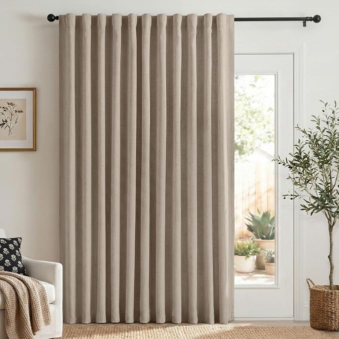 Linen Textured Blackout Sliding Door Curtains 90 Inch Long Burlywood Birch | by 100BlackoutShield