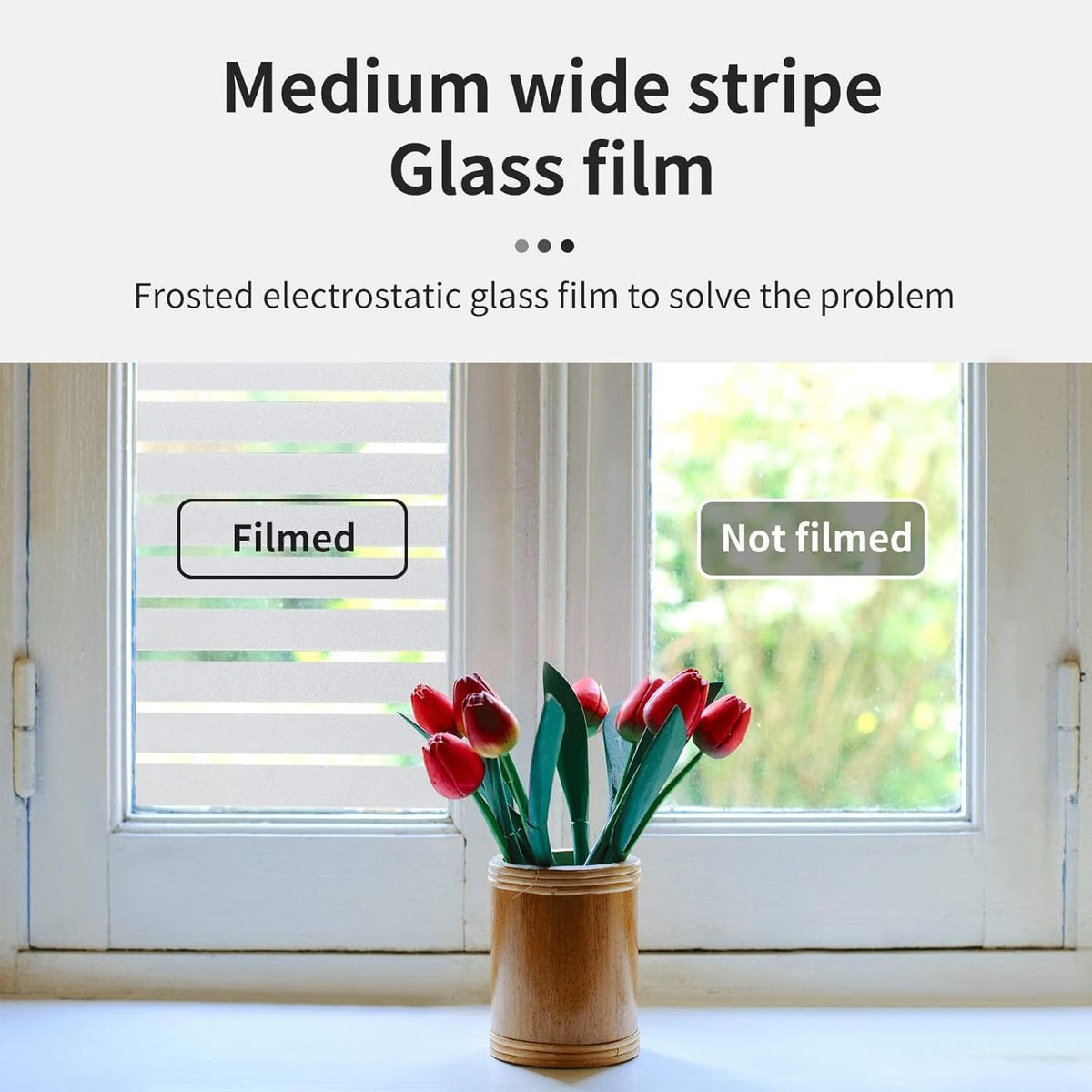 Window Privacy Film with Installation Tools, Stripe Window Film, Static Cling, Anti UV, Heat Control, Ideal for Home Shower Office Glass Door (Stripes Pattern, 29.6X157.4Inch)
