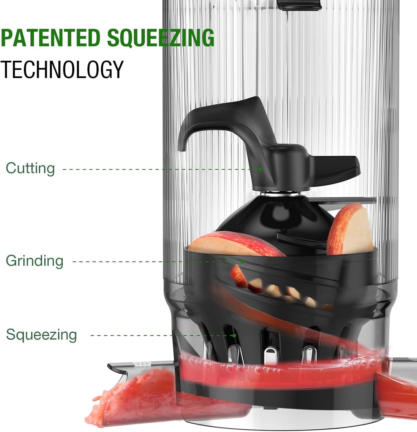 Juicer Machines, TUUMIIST Cold Press Juicer with 5.3" Extra Large Feed Chute Fit Whole Fruits & Vegetables Easy to Clean, High Juice Yield, BPA Free (Black)