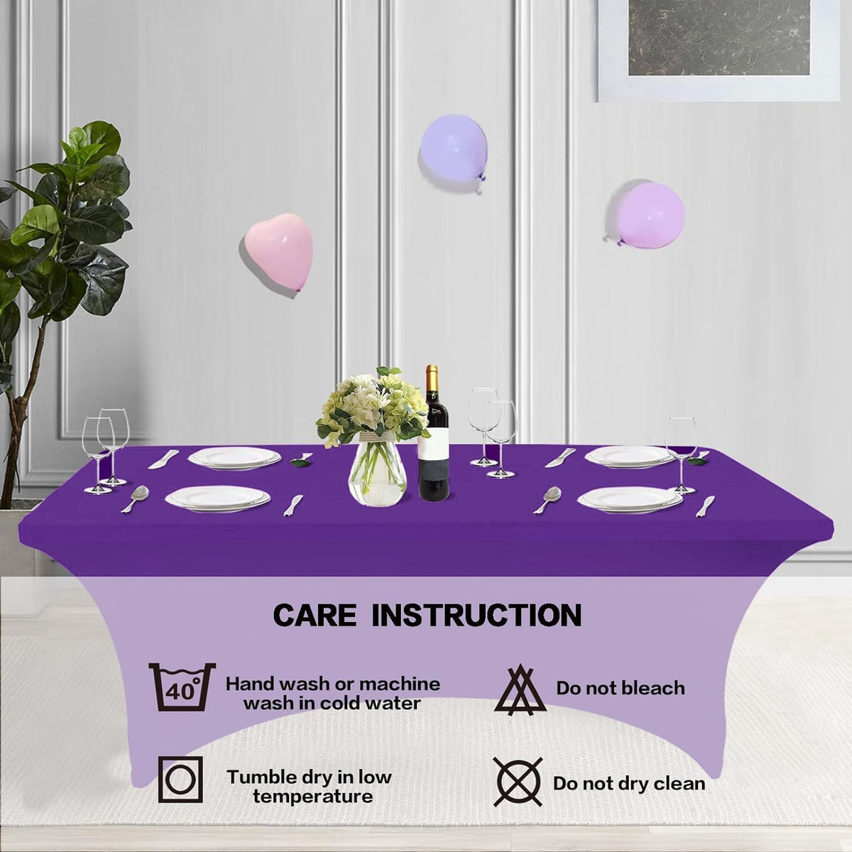 IVAPUPU 4FT Table Cloth for Rectangular Fitted Events Stretch Purple Table Covers Washable Cover Spandex Tablecloth Protector for Party, Wedding, Cocktail, Banquet, Festival