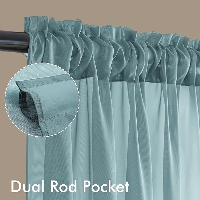 MIULEE Dusty Blue Sheer Curtains 108 Inches Long 4 Panels 42 x 108 Inches | - Image 3