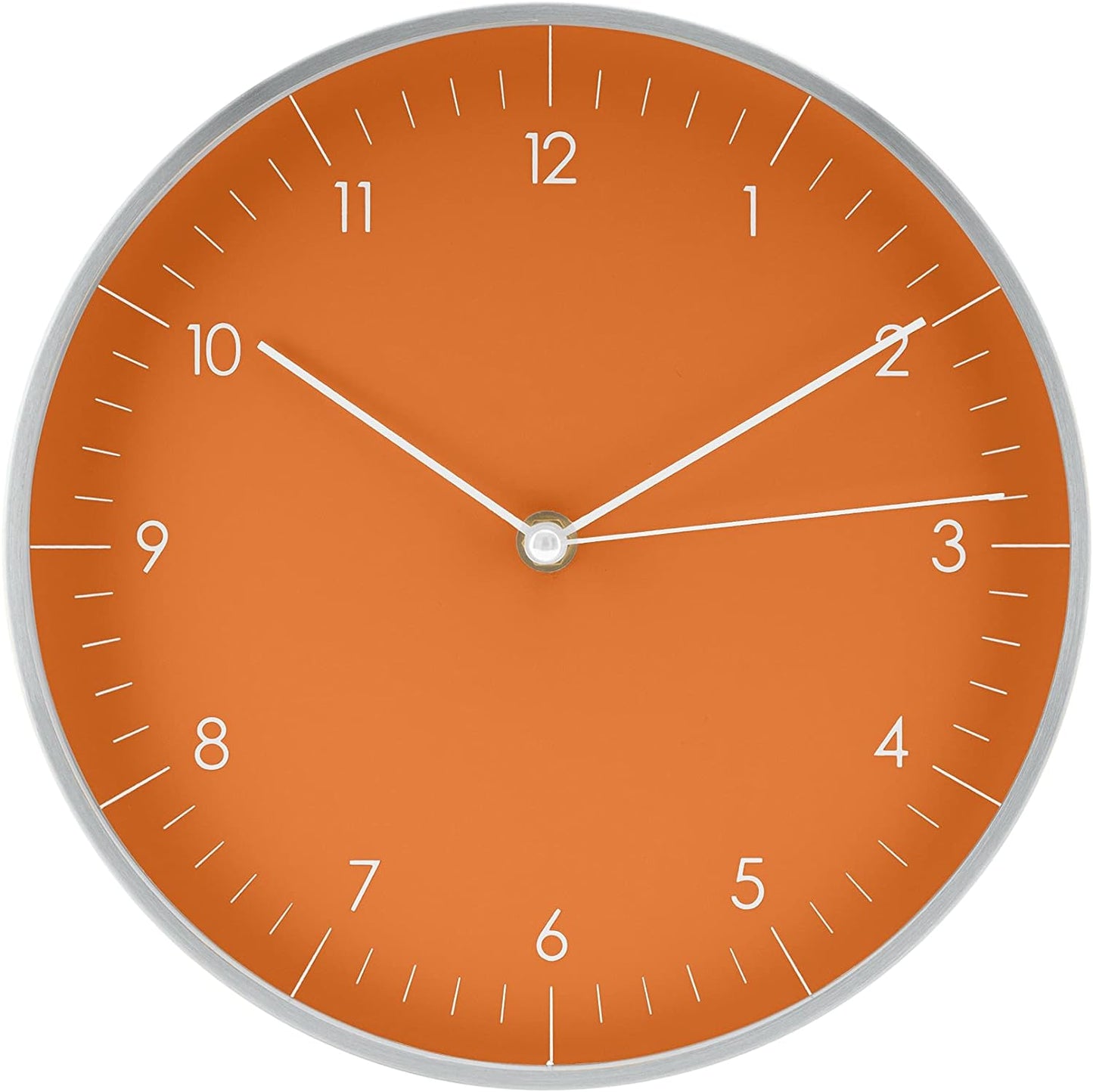 LUUK LIFESTYLE Silent Quartz Wall Clock, Modern and Minimalist Design, Without Ticking, 10” Kitchen Clock, for Living Room, Bedroom, Housewarming Gift, Orange and Silver