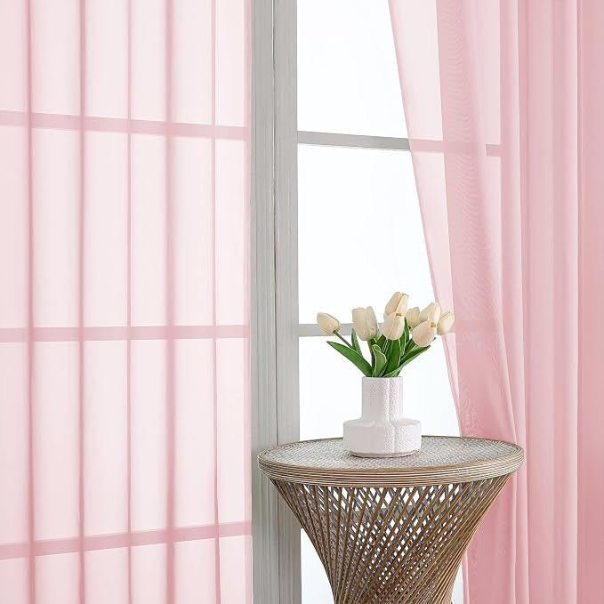 Sheer Blush Pink Curtains 108 Inches Long 2 Panels Set, 59 Inch Extra Wide - Image 3