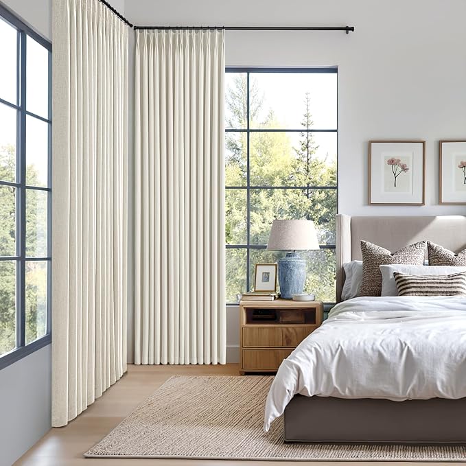 MIULEE Natural Pinch Pleated 100% Blackout Linen Curtains 40x96 Inches | Room - Image 2