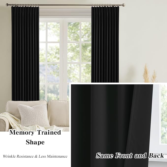 Black Curtains Blackout 100 Inches Long, Luxury Faux Silk Polyester Pinch - Image 6