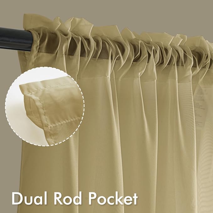 MIULEE Gold Sheer Curtains 96 Inches Long 4 Panels 42 x 96 Inches | Light - Image 3