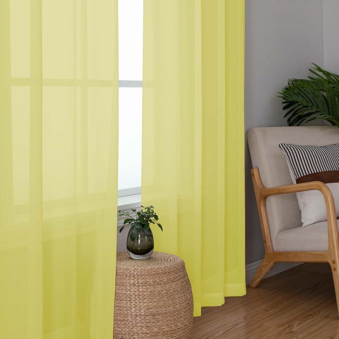Lemon Sheer Curtains for Bedroom Living Room 96 Inches Long 2 Panels Set - Image 3