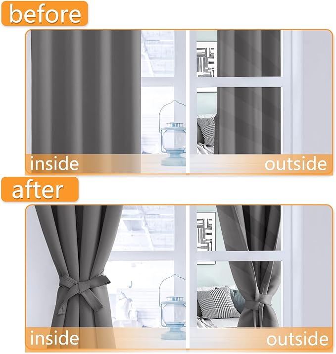 Grommet Blackout Curtains for Bedroom, 70 x 63 Inches, Light Grey | Thermal - Image 4