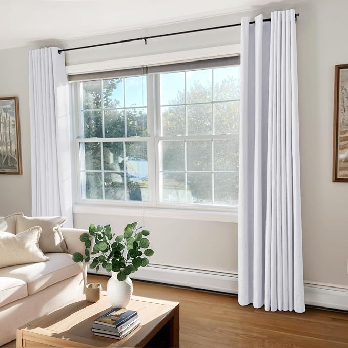 100% Blackout Linen Textured Curtains 80 Inch Long, Bright White | 100% - Image 2