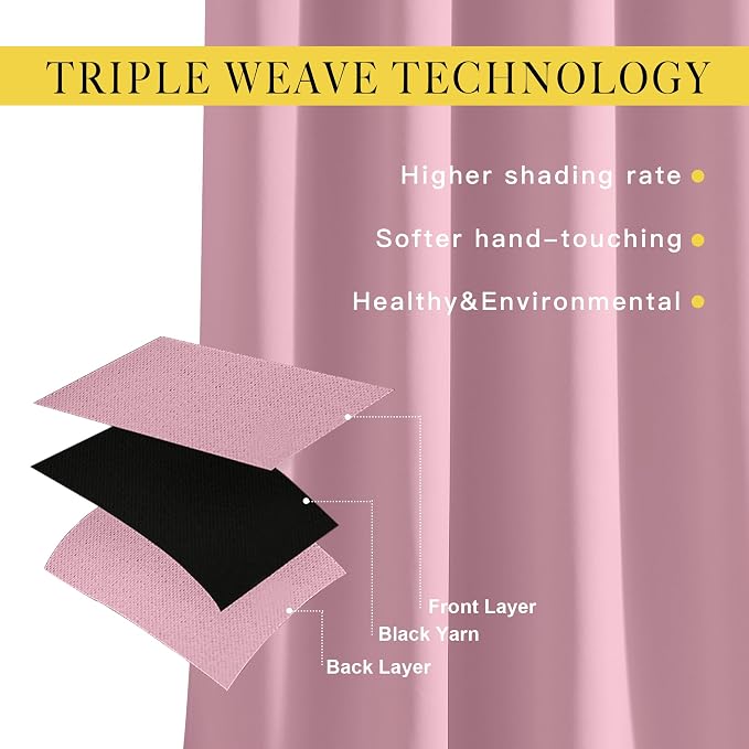 NICETOWN Rouge Pink Blackout Curtains 84 inch Length, Grommet Top Room - Image 3
