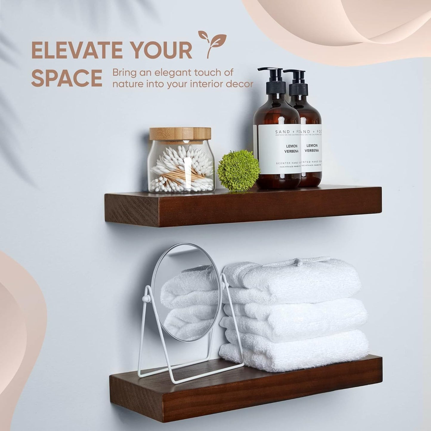 Homeforia Walnut Floating Bathroom Shelves, High End Solid Real Wood 16 inch Small Floating Shelf for Wall Mounted, Dark Brown 16inch Floating Shelves, Heavy Duty Bracket, 16 X 6.5 X 1.75 in, Set of 4