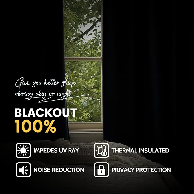 Yakamok Navy Blue 100% Blackout Curtains 63 Inches Long 50" Wide, 2 Panels | - Image 8