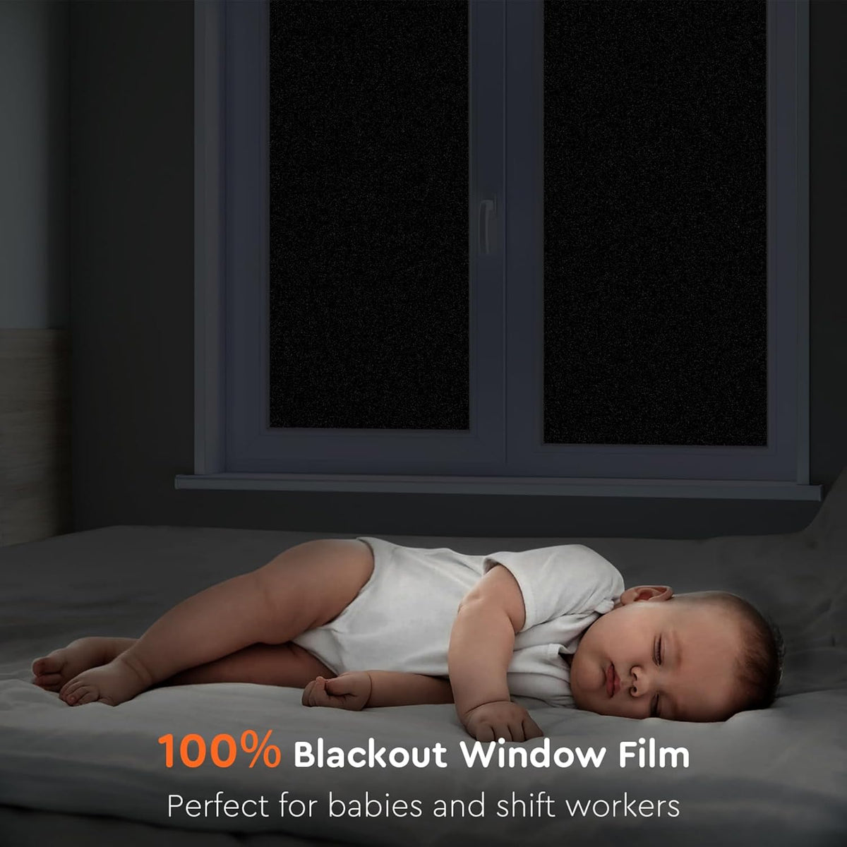 Kromapolis Blackout Window Privacy Film Total Light Blocking Room Darkening Window Covering, Removable Static Cling Frosted Glass Tint, Non-Adhesive, Black 35.4'' x 157.4''