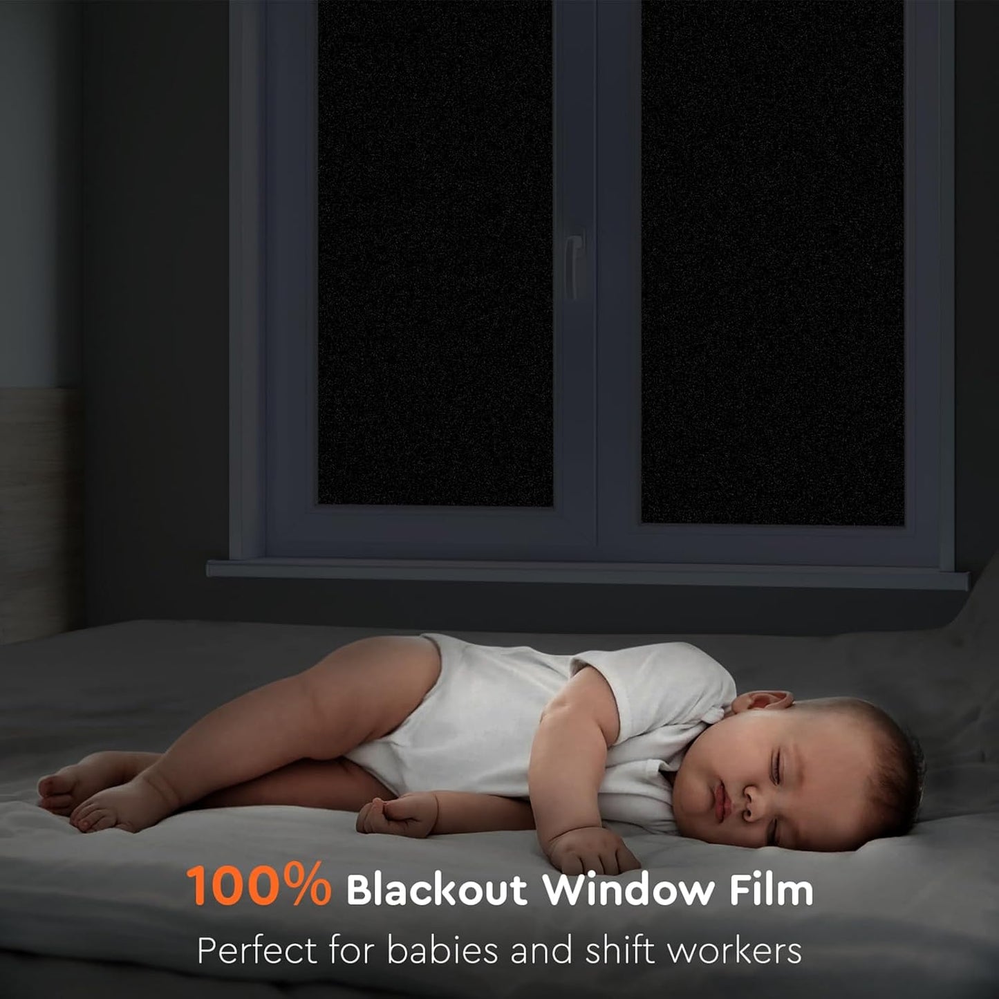 Kromapolis Blackout Window Privacy Film Total Light Blocking Room Darkening Window Covering, Removable Static Cling Frosted Glass Tint, Non-Adhesive, Black 45.2'' x 236.2''