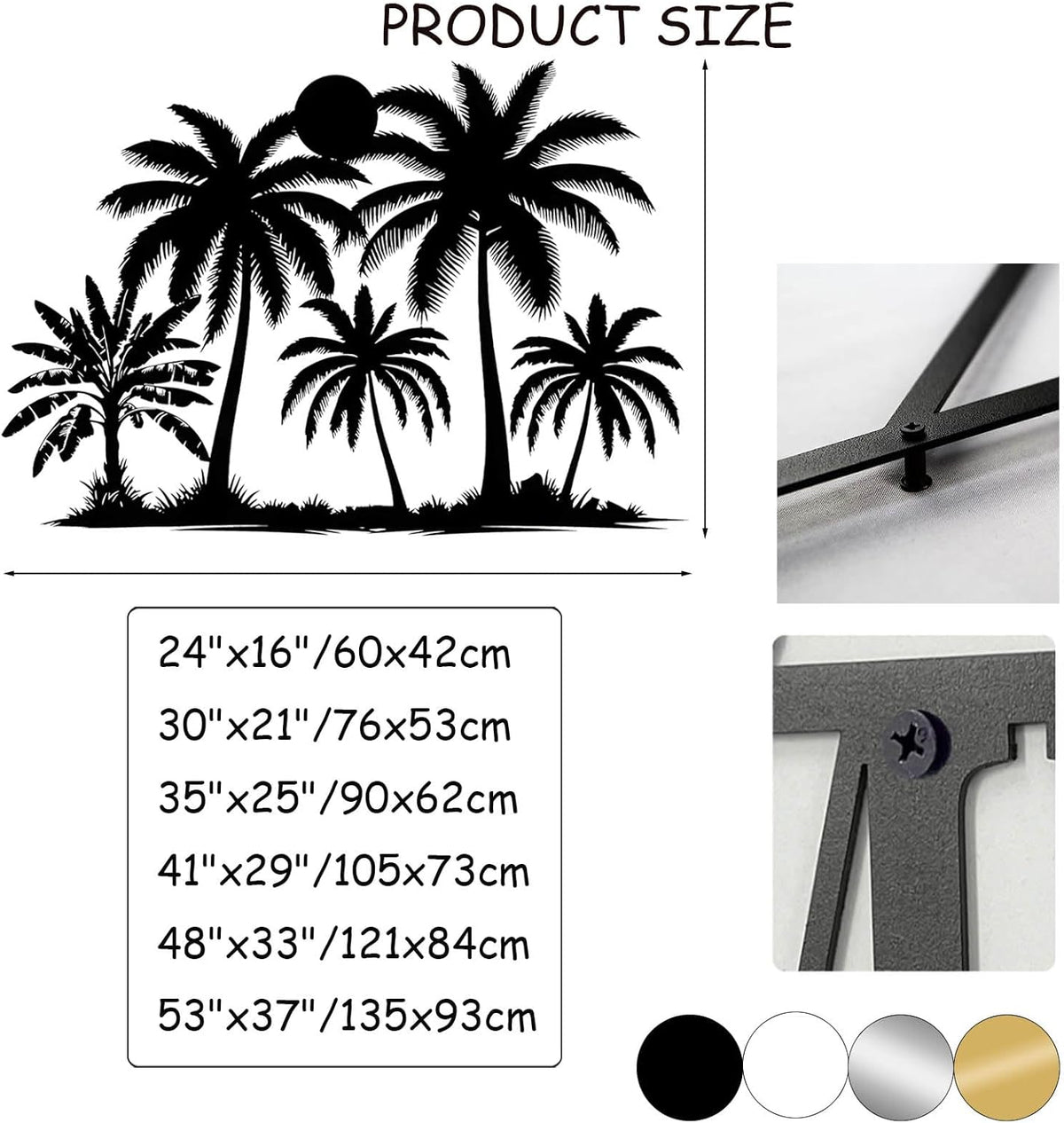Tuglona Metal Palm Tree with Sunset Wall Decor, Tropical Palm Tree Metal Wall Art, Tropical Wall Decor, Sun Wall Art, Beach Wall Decoration, Coastal Trees Wall Hanging (Gold, 35"x25"/90x62cm)