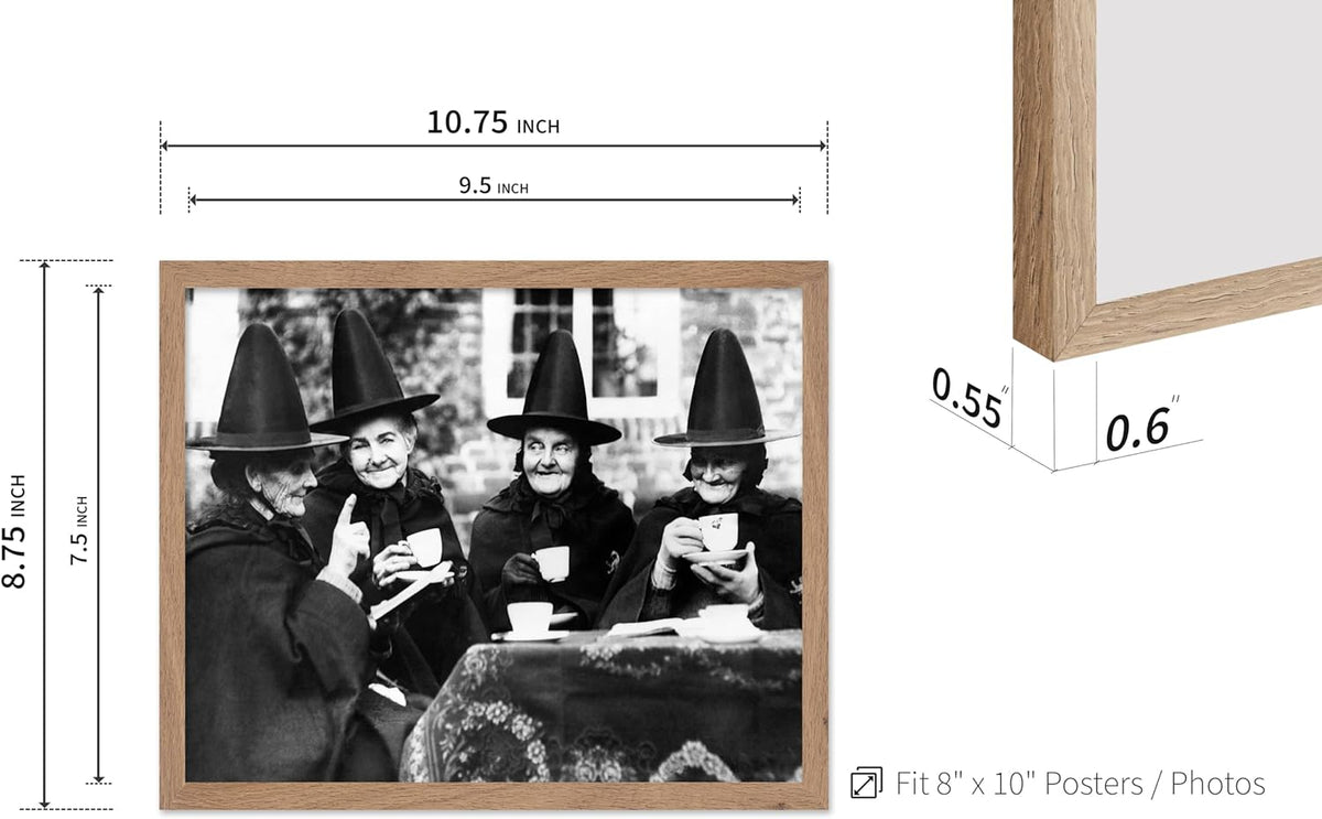 Poster Master Classic Photograph Poster - Vintage Halloween Print - Gift for Artist, Friend - Witches Tea Party, Old Women Smiling, Wearing Robes - Wall Decor for Living Room, 8x10 Beige Framed
