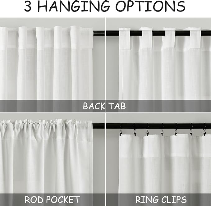 Off White Cafe Curtains 54 Inch Length Set 2 Panel Back Tab Pocket Semi Sheer - Image 3