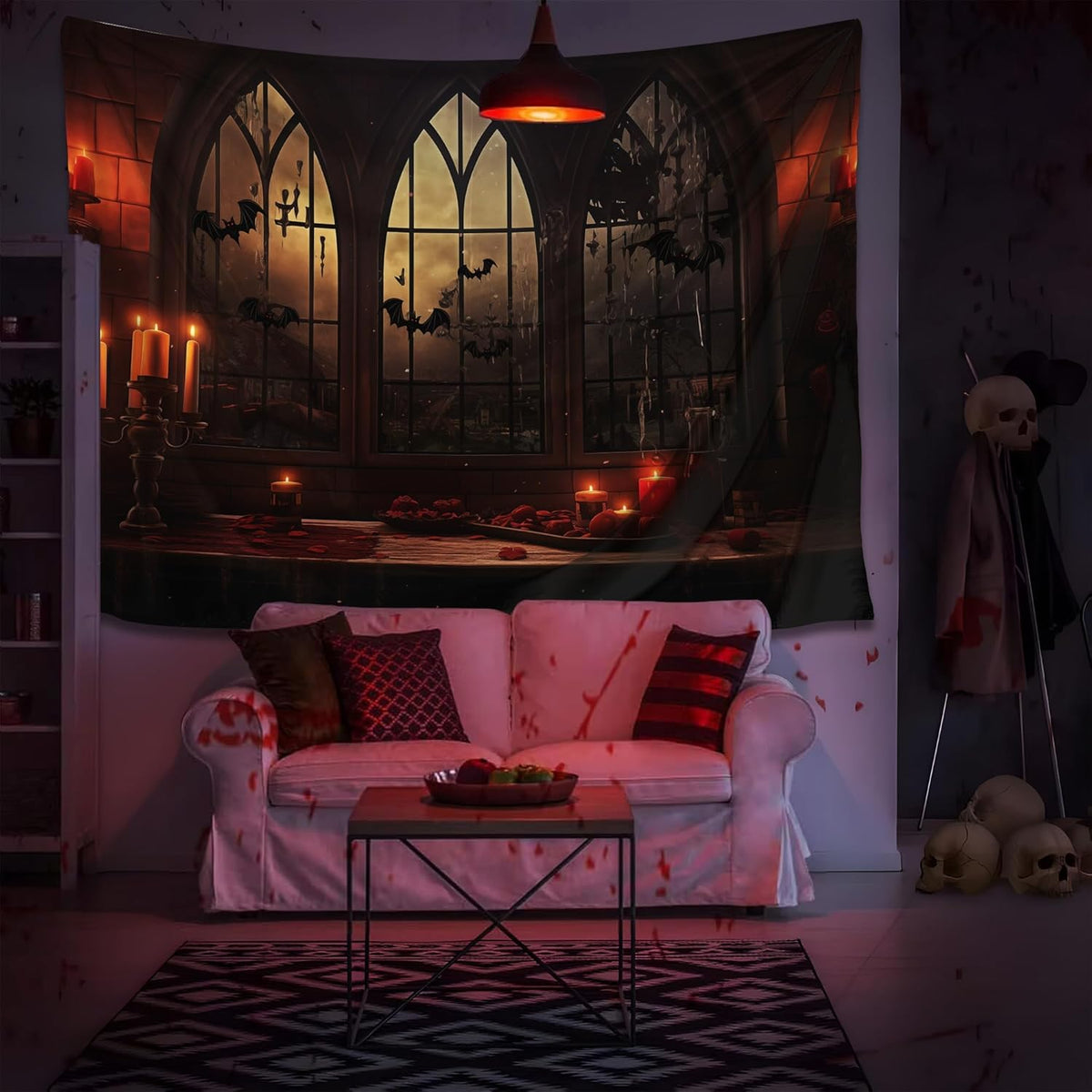 QGHOT Halloween Tapestry Wall Hanging Horror Castle Window Tapestry Gothic Spooky Backdrop Vampire Medieval Tapestries for Bedroom Living Room Dorm Wall Art Decor (78.7"x59.1")