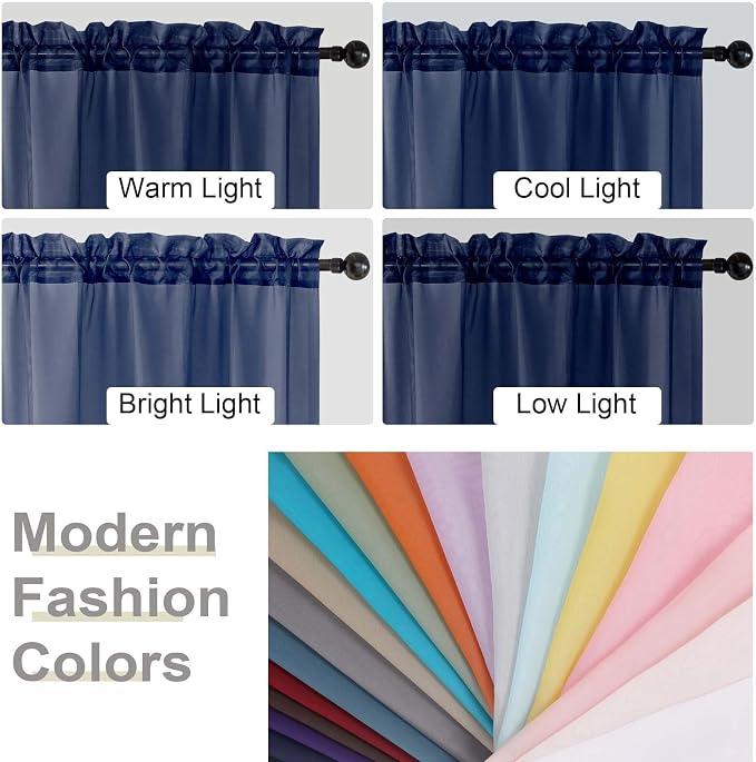 Sheer Navy Blue Curtains for Bedroom Living Room 63 Inch Length 2 Panels - Image 7