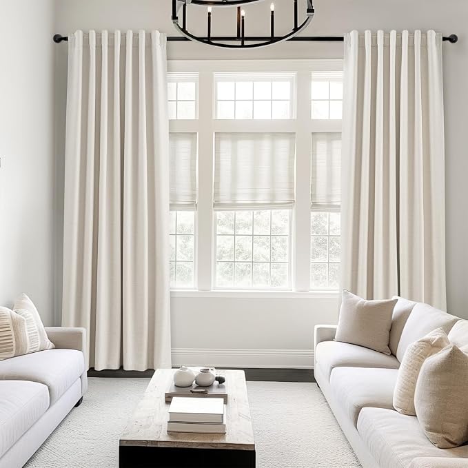 Topfinel 100% Blackout Linen Curtains 72 Inch Long Ivory Blackout Cream White - Image 2