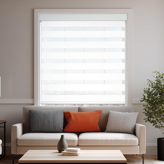 HESTIA Cordless Zebra Blinds Light Filtering Roller Shades Blackout Indoor Window Blind for Home Office,White,47" W x 60" H