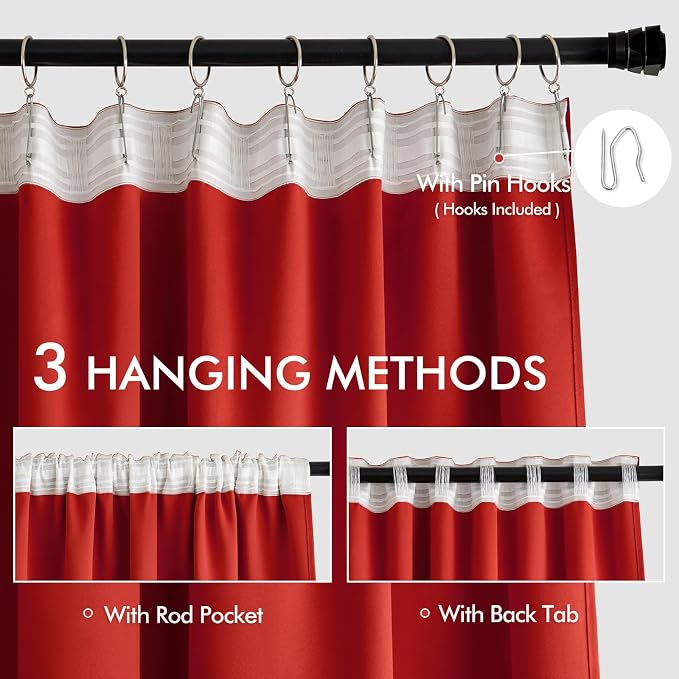 MIULEE Christmas Red Back Tab Blackout Curtains 52x84 Inch Length 2 Panels | - Image 3