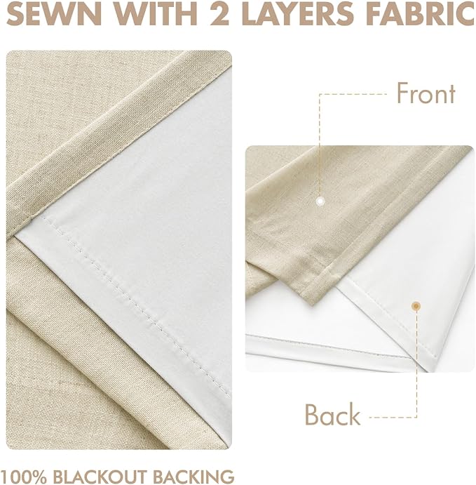 MIULEE Cream Pinch Pleated 100% Blackout Linen Curtains 40x96 Inches | Room - Image 5