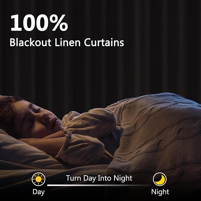 100% Blackout Linen Curtains for Bedroom 90 inches Long, Thermal Insulated Room - Image 2
