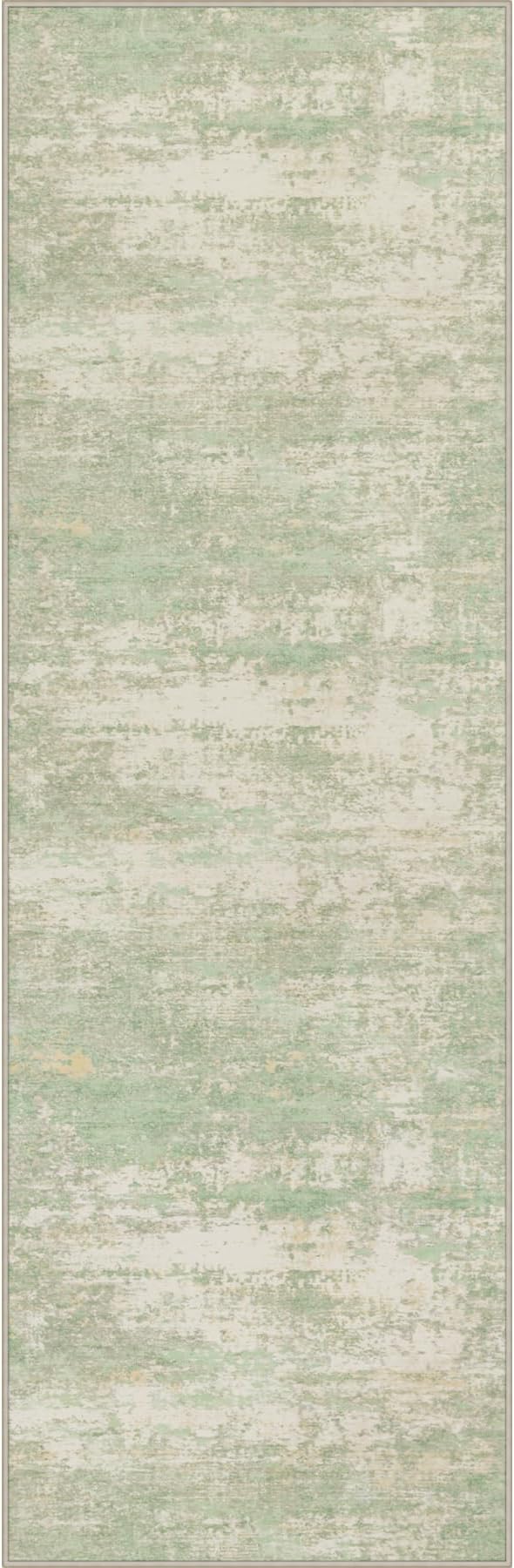 2.6x10 Washable Runner Rug:Modern Abstract Soft Carpet Green Cream | by FXRHLP