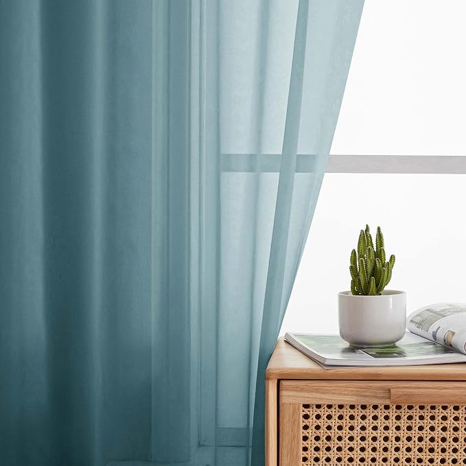 Sheer Dusty Blue Curtains for Bedroom Living Room 90 Inches Long 2 Panels Set - Image 3