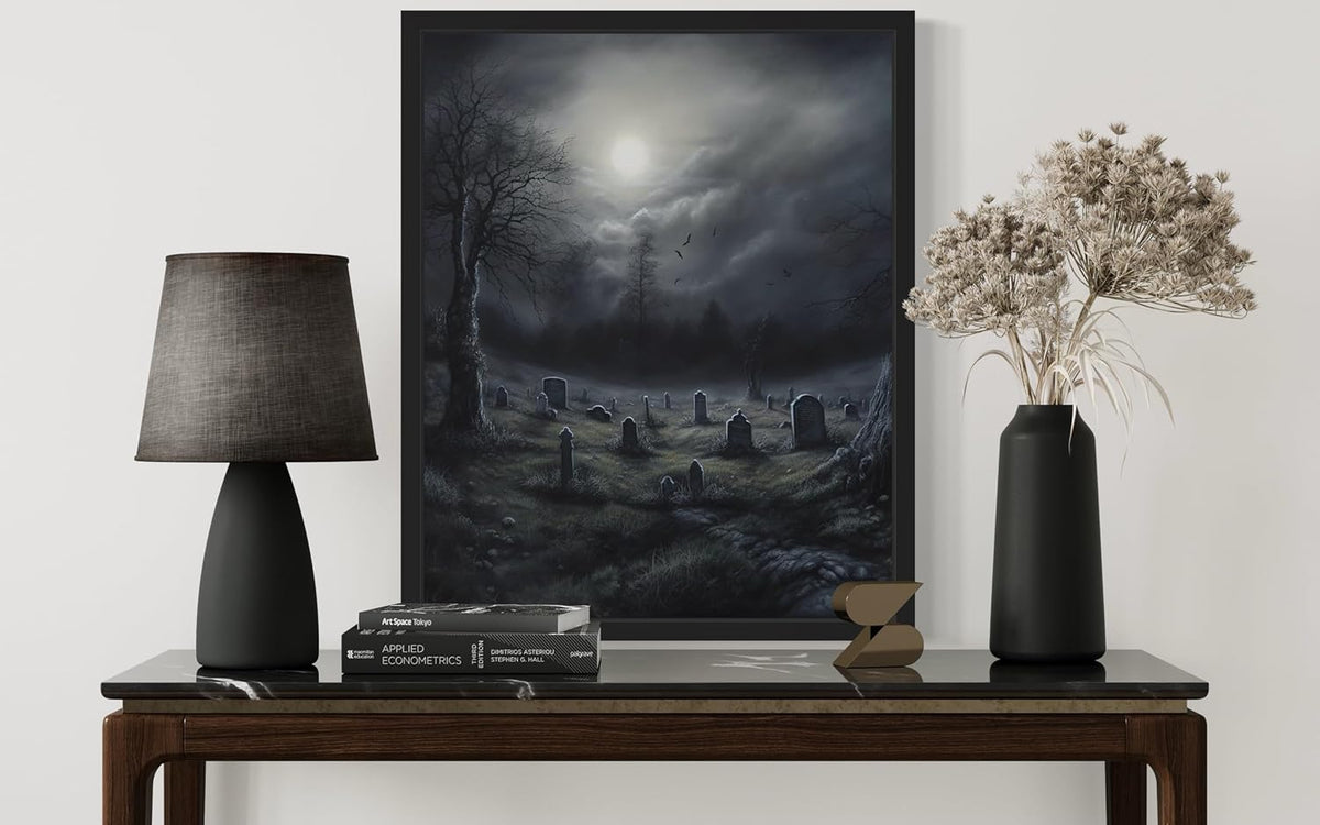 Gothic Graveyard Poster Art Print, Halloween Scary Vintage Wall Art Academia Spooky Painting Decoration for Horror Prints, Posters Bedroom Decor 89 (Gothic Graveyard, 16 x 20 inches, Unframed)